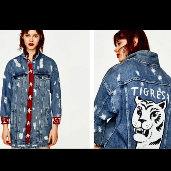 💥KILLER DESING💥 Tigresa Oil On Denim Distressed Jacket by Mercedes Bellido